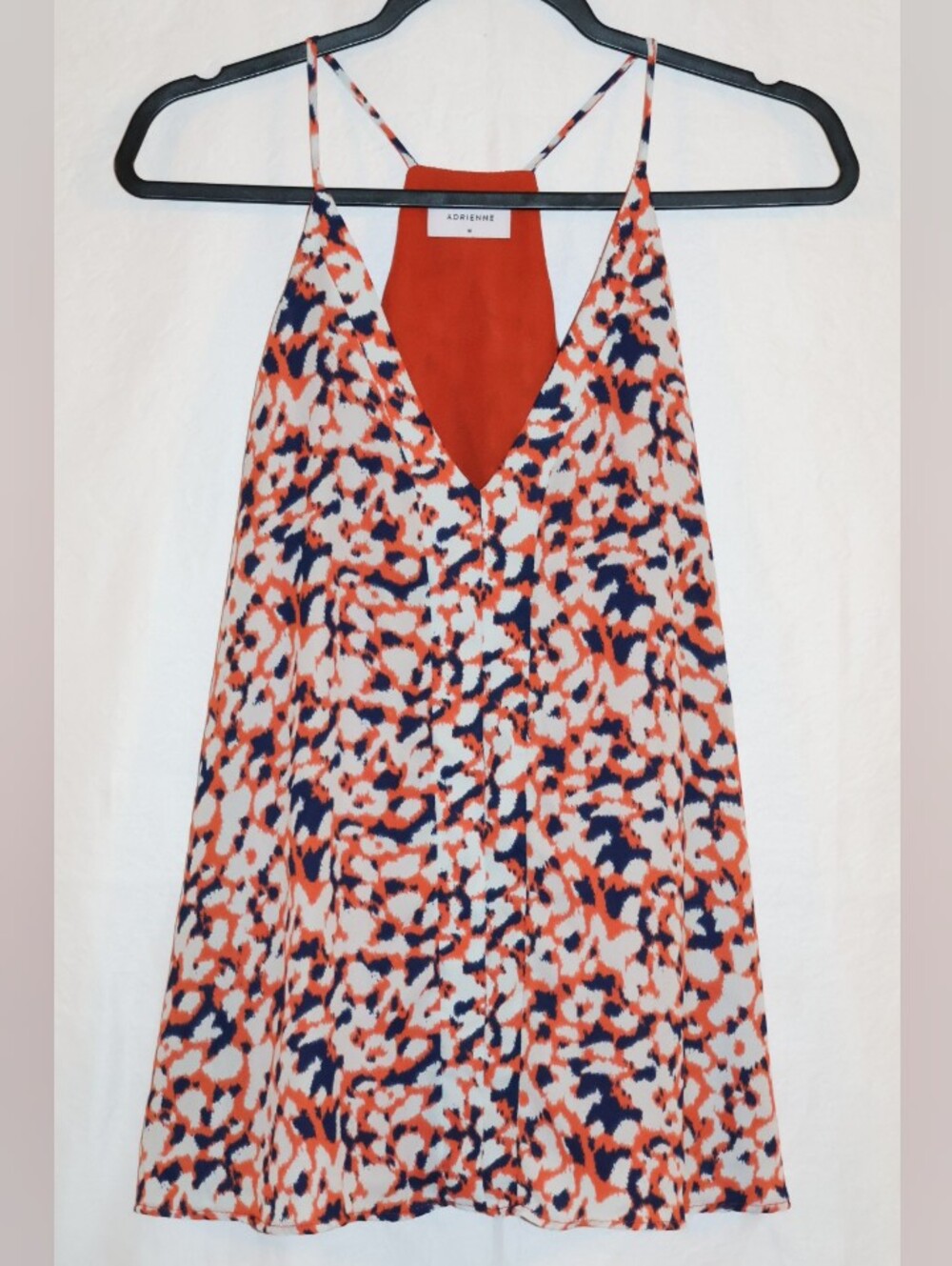 Adrienne Navy Blue & Orange Animal Abstract Print Strappy Camisole Tank Top.